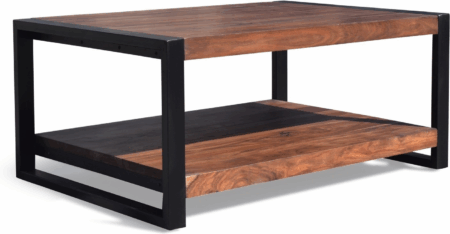 Sofabord OBUZI HayFay 100Ã70Ã45 cm - massivt rosentræ & sort jern med hylde